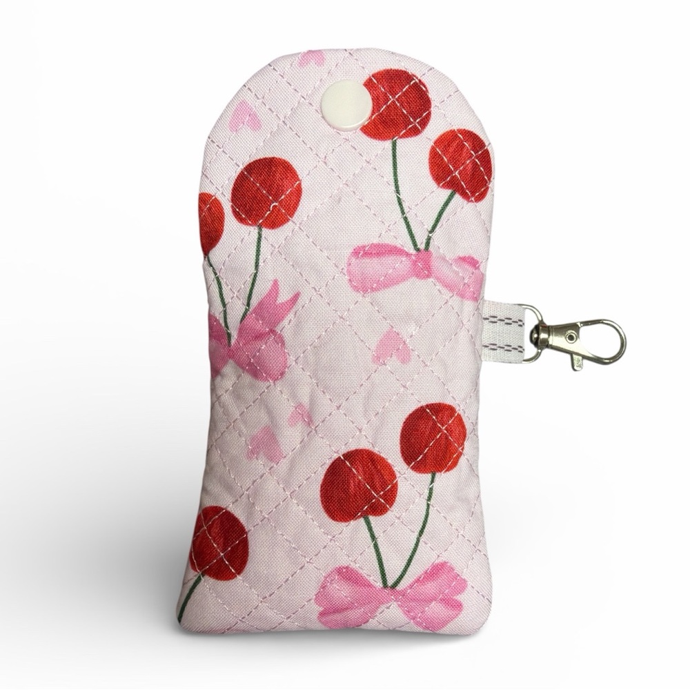 Hand Crafted AirPod Case Quilted Cherry Fabric with Keychain Cotton Earbud Case - Picture 5 of 14